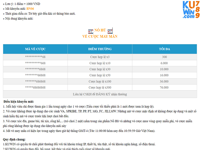 Chi tiết khuyến mãi nổ hũ vé cược may mắn tại nhà cái KUWIN 