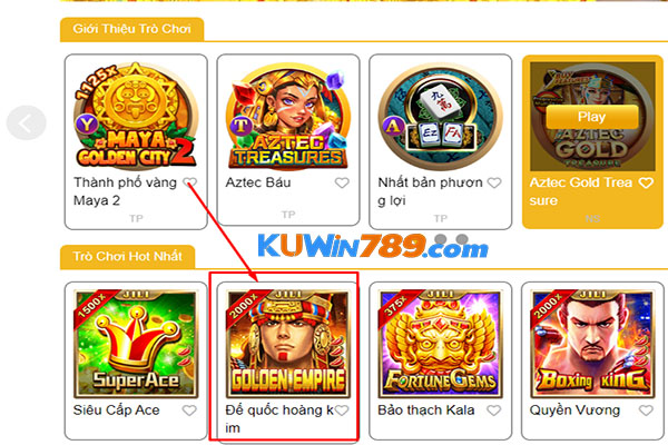 Giao diện truy cập game nổ hũ JILI đễ quốc hoàng kim tại KUWIN